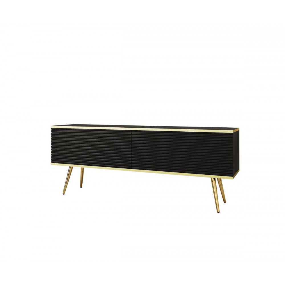 Тумба под телевизор Perfect Home Оро/Oro 2-дверная с золотыми ножками RTV135 MDF Черный (PFH-091332)