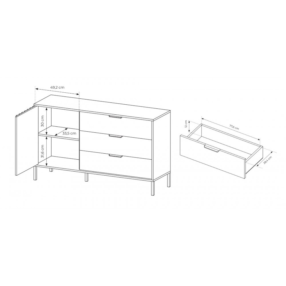 Комод Perfect Home Талли / Tally 1-дверный с 3 ящиками 1D3S/138 Дуб артизан/антрацит (PFH-091096)