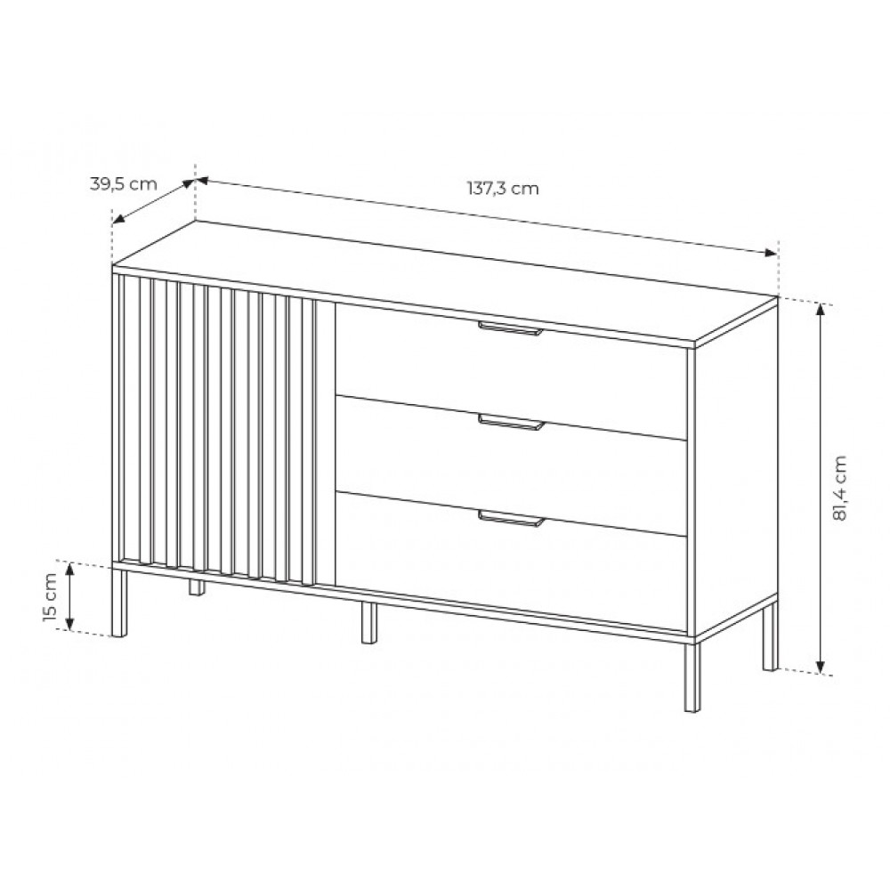 Комод Perfect Home Талли / Tally 1-дверный с 3 ящиками 1D3S/138 Дуб артизан/антрацит (PFH-091096)