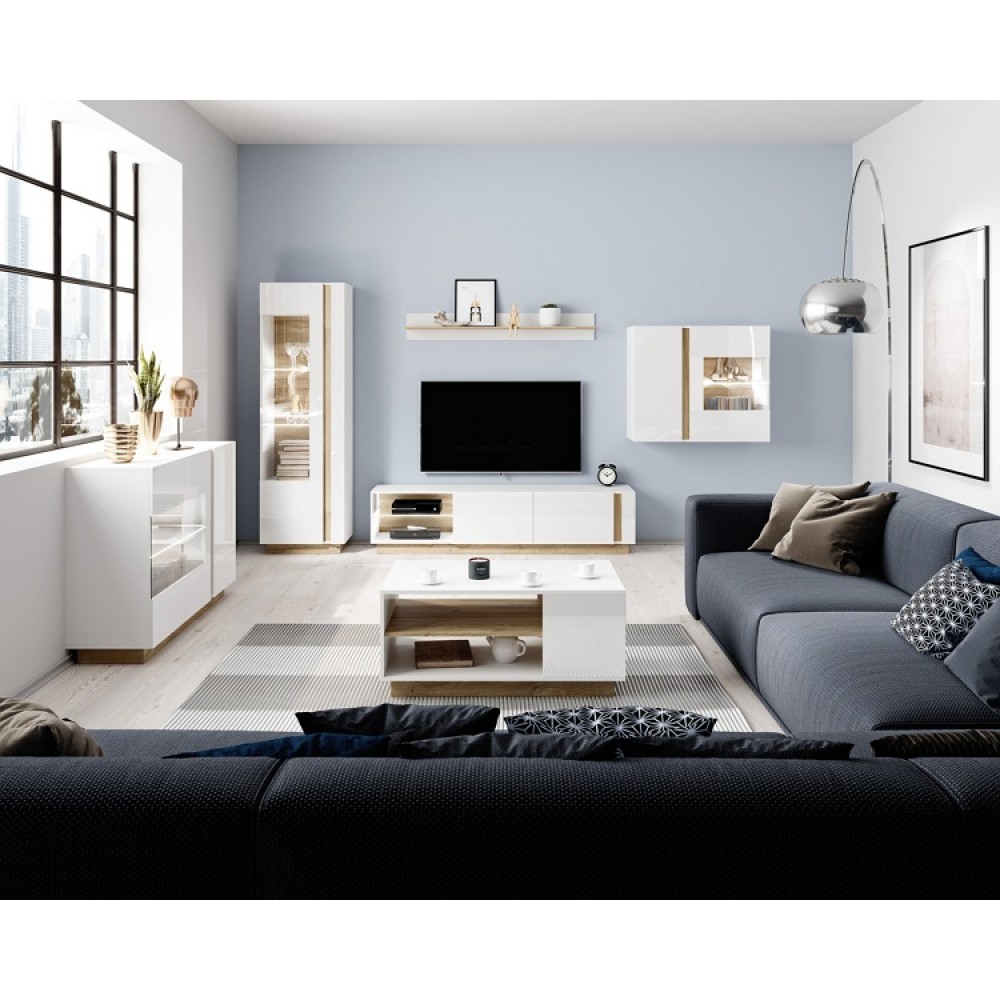 Витрина высокая Perfect Home Арко / Arco 1-дверная 1D1W/60 Белый глянец/дуб грандсон (PFH-091029)