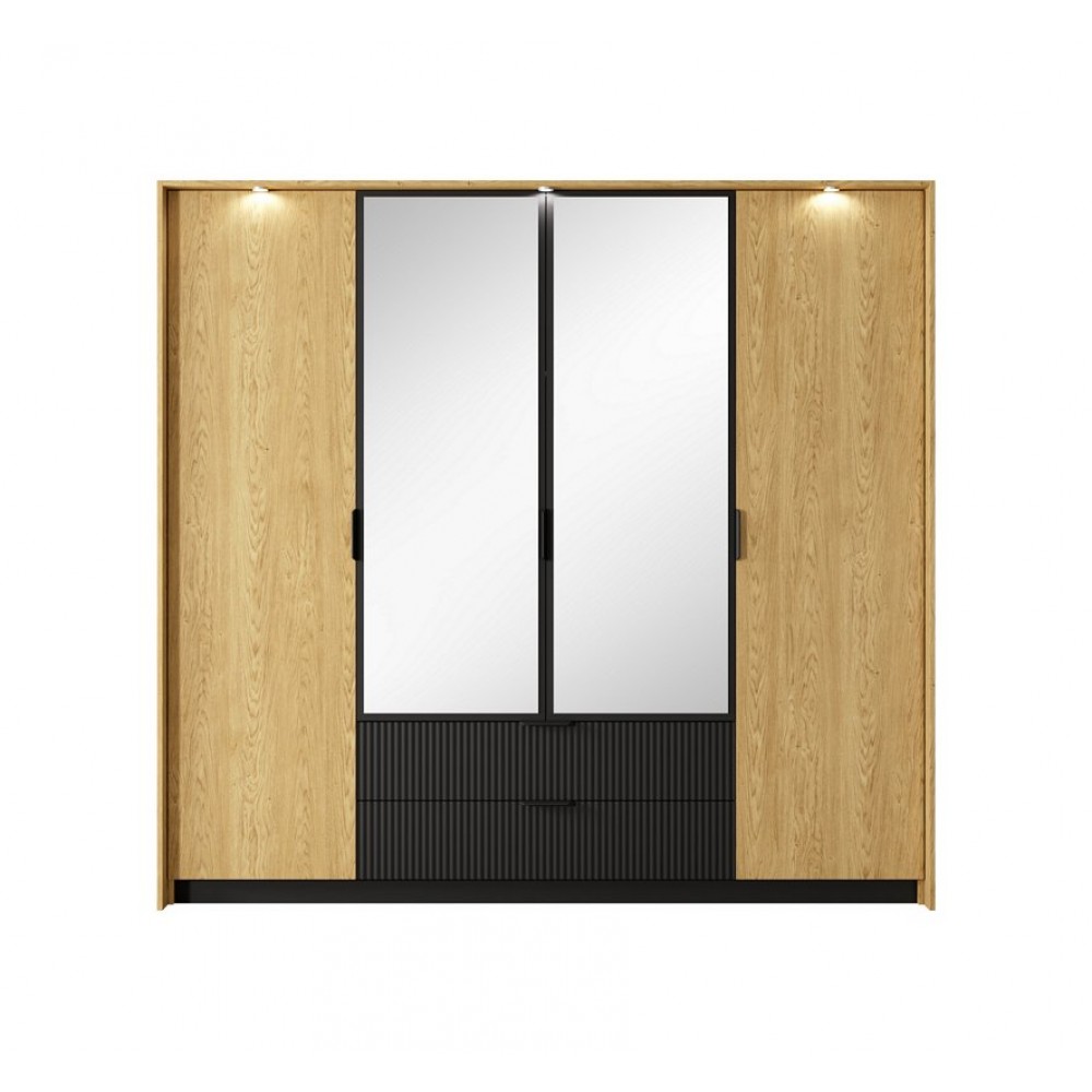 Шафа для одягу Perfect Home Балтик / Baltic 4D2S/220 4-дверна з дзеркалом Дуб балтик/чорний (PFH-091376)