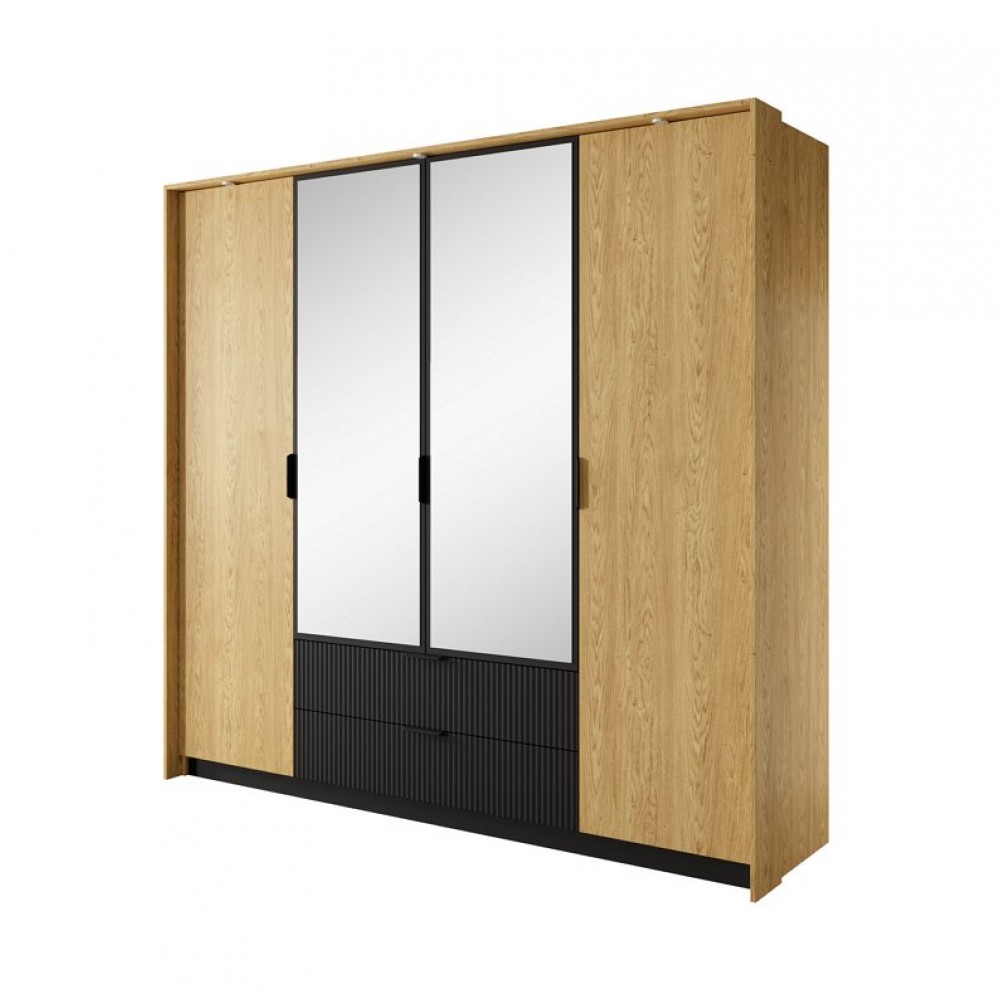 Шафа для одягу Perfect Home Балтик / Baltic 4D2S/220 4-дверна з дзеркалом Дуб балтик/чорний (PFH-091376)
