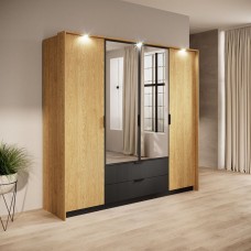 Шафа для одягу Perfect Home Балтик / Baltic 4D2S/220 4-дверна з дзеркалом Дуб балтик/чорний (PFH-091376)