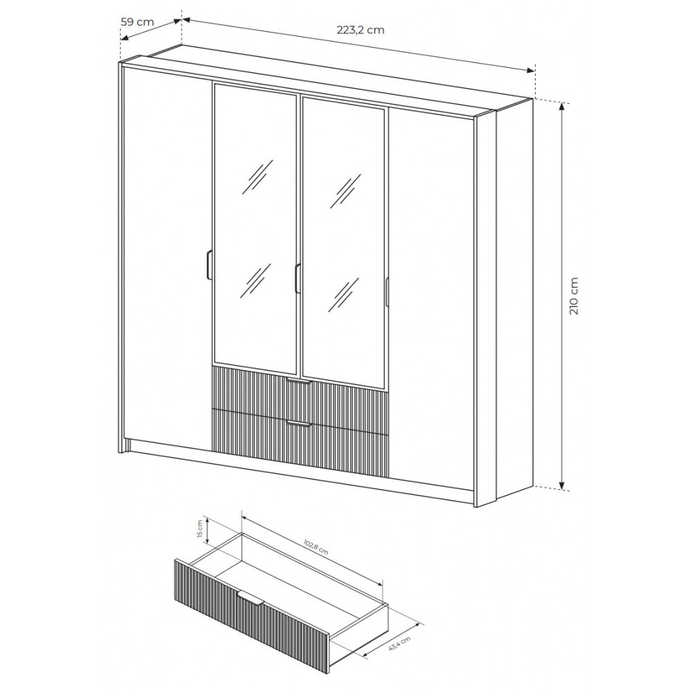 Шафа для одягу Perfect Home Балтик / Baltic 4D2S/220 4-дверна з дзеркалом Дуб балтик/чорний (PFH-091376)