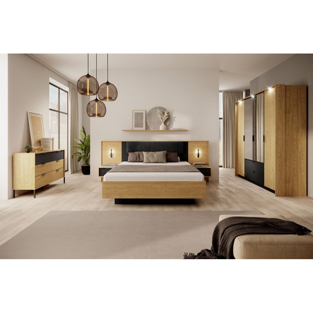 Шафа для одягу Perfect Home Балтик / Baltic 4D2S/220 4-дверна з дзеркалом Дуб балтик/чорний (PFH-091376)