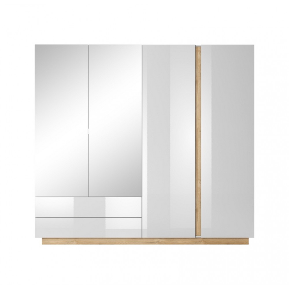 Шкаф для одежды Perfect Home Арко / Arco 4-дверный с зеркалом 4D2S/220 Белый глянец/дуб грандсон (PFH-091041)