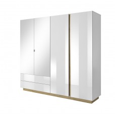 Шафа для одягу Perfect Home Арко / Arco 4-дверна з дзеркалом 4D2S/220 Білий глянець/дуб грандсон (PFH-091041)