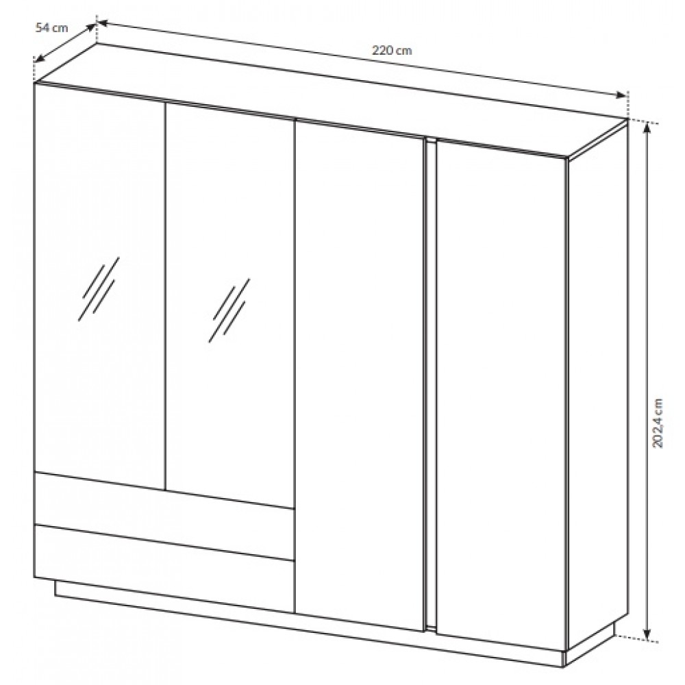 Шкаф для одежды Perfect Home Арко / Arco 4-дверный с зеркалом 4D2S/220 Белый глянец/дуб грандсон (PFH-091041)
