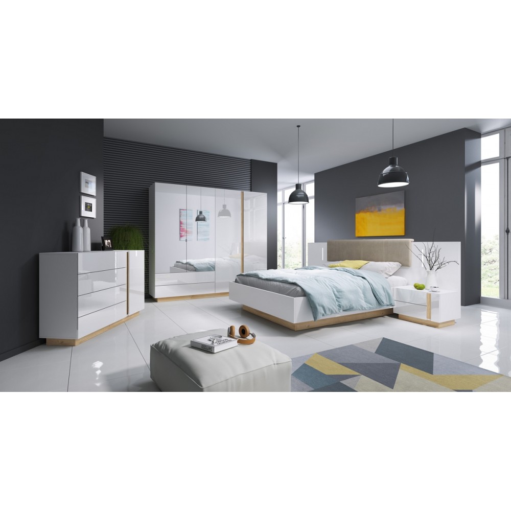Шкаф для одежды Perfect Home Арко / Arco 4-дверный с зеркалом 4D2S/220 Белый глянец/дуб грандсон (PFH-091041)