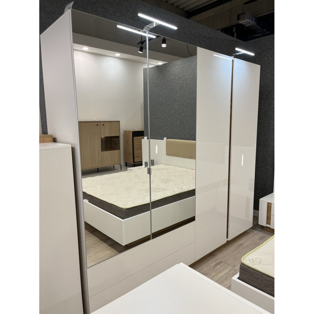 Шкаф для одежды Perfect Home Арко / Arco 4-дверный с зеркалом 4D2S/220 Белый глянец/дуб грандсон (PFH-091041)