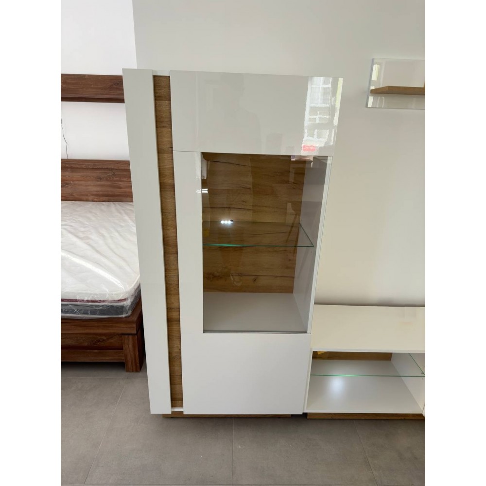 Витрина низкая Perfect Home Арко / Arco 1-дверная 1D1W/72 Белый глянец/дуб грандсон (PFH-091030)
