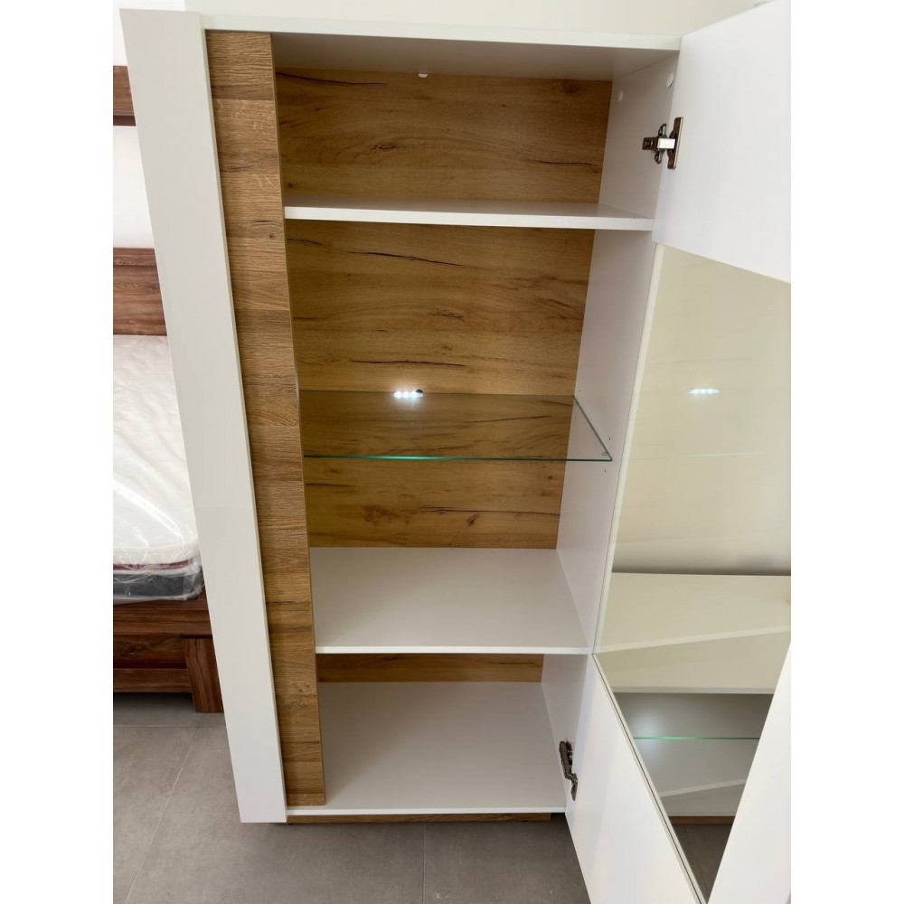 Витрина низкая Perfect Home Арко / Arco 1-дверная 1D1W/72 Белый глянец/дуб грандсон (PFH-091030)