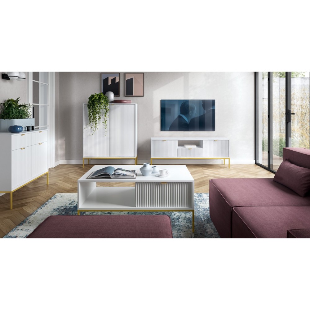 Тумба под телевизор Perfect Home Новая/Nova 2-дверная с 1 ящиком и золотыми ножками RTV154 Белый (PFH-091224)
