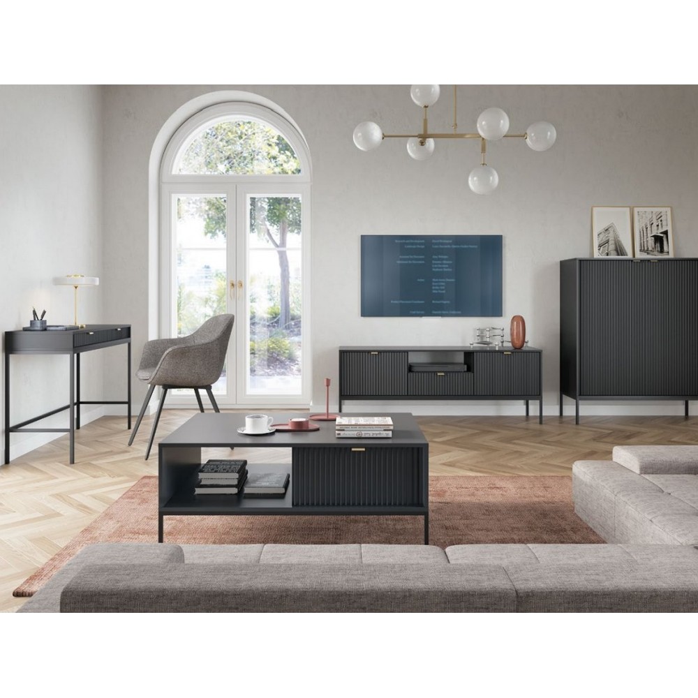 Тумба під телевізор Perfect Home Нова / Nova 2-дверна з 1 шухлядою і чорними ніжками RTV154 Чорний (PFH-091219)