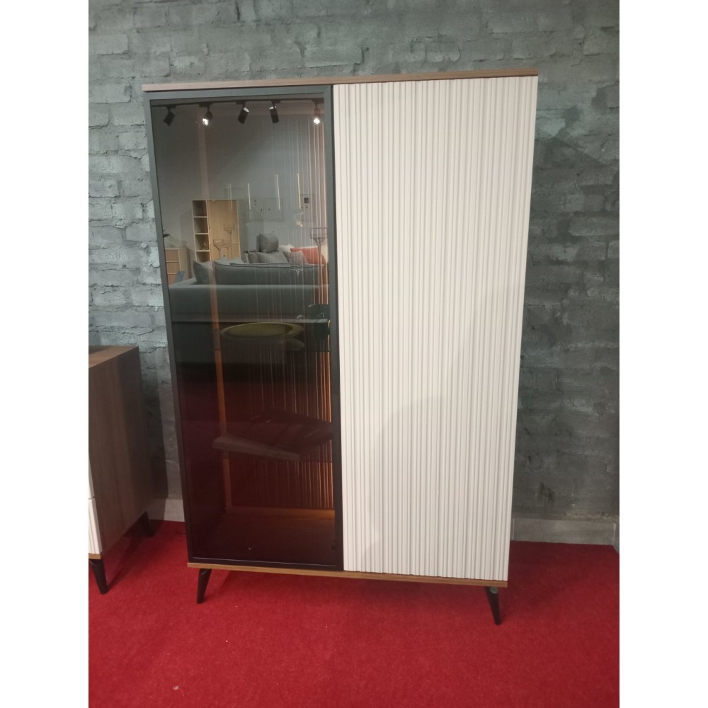 Витрина высокая с подсветкой Вичи / Vici WT103 2-дверная Орех/кашемир Perfect Home Польша (PFH-091278)