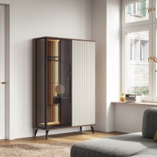 Вітрина висока з підсвіткою Вічі / Vici WT103 2-дверна Горіх/кашемір Perfect Home Польща (PFH-091278)