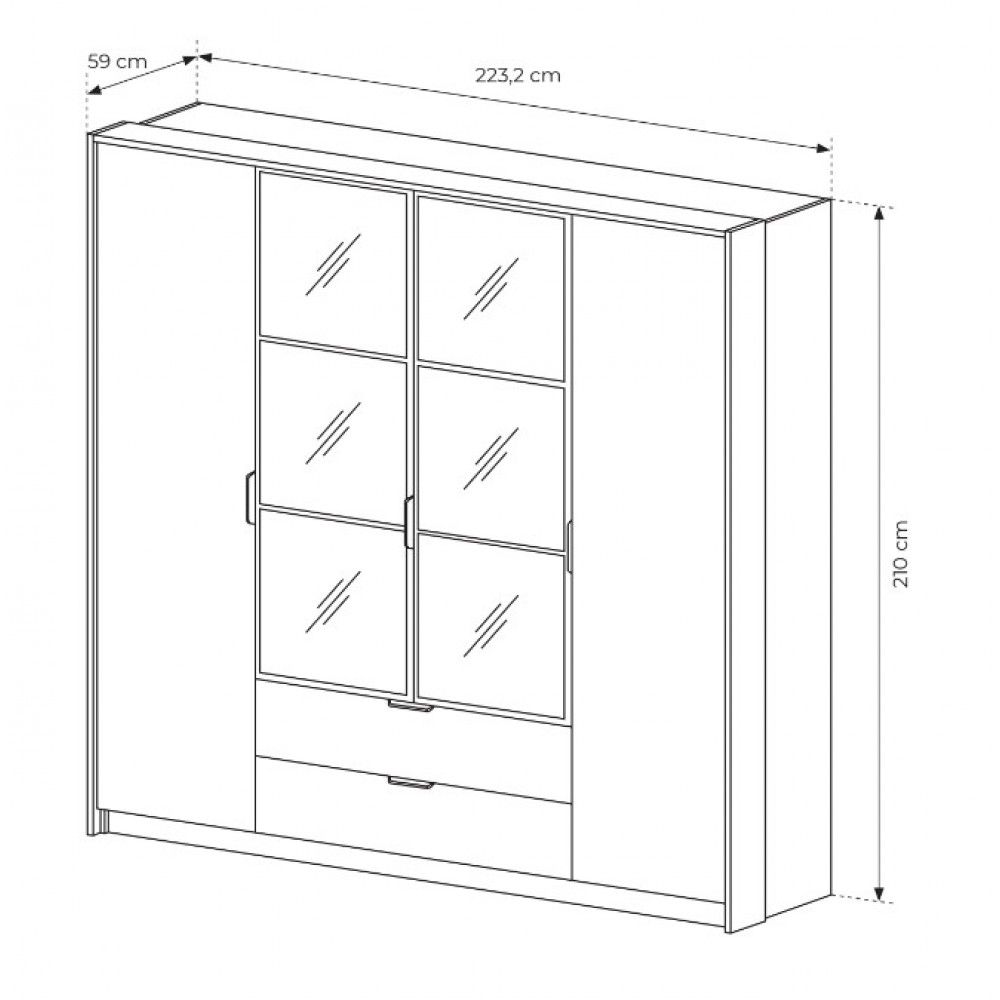 Шафа для одягу Perfect Home Мілтон / Milton 4-дверна з дзеркалом 4D2S/220 Каштан/антрацит (PFH-091085)
