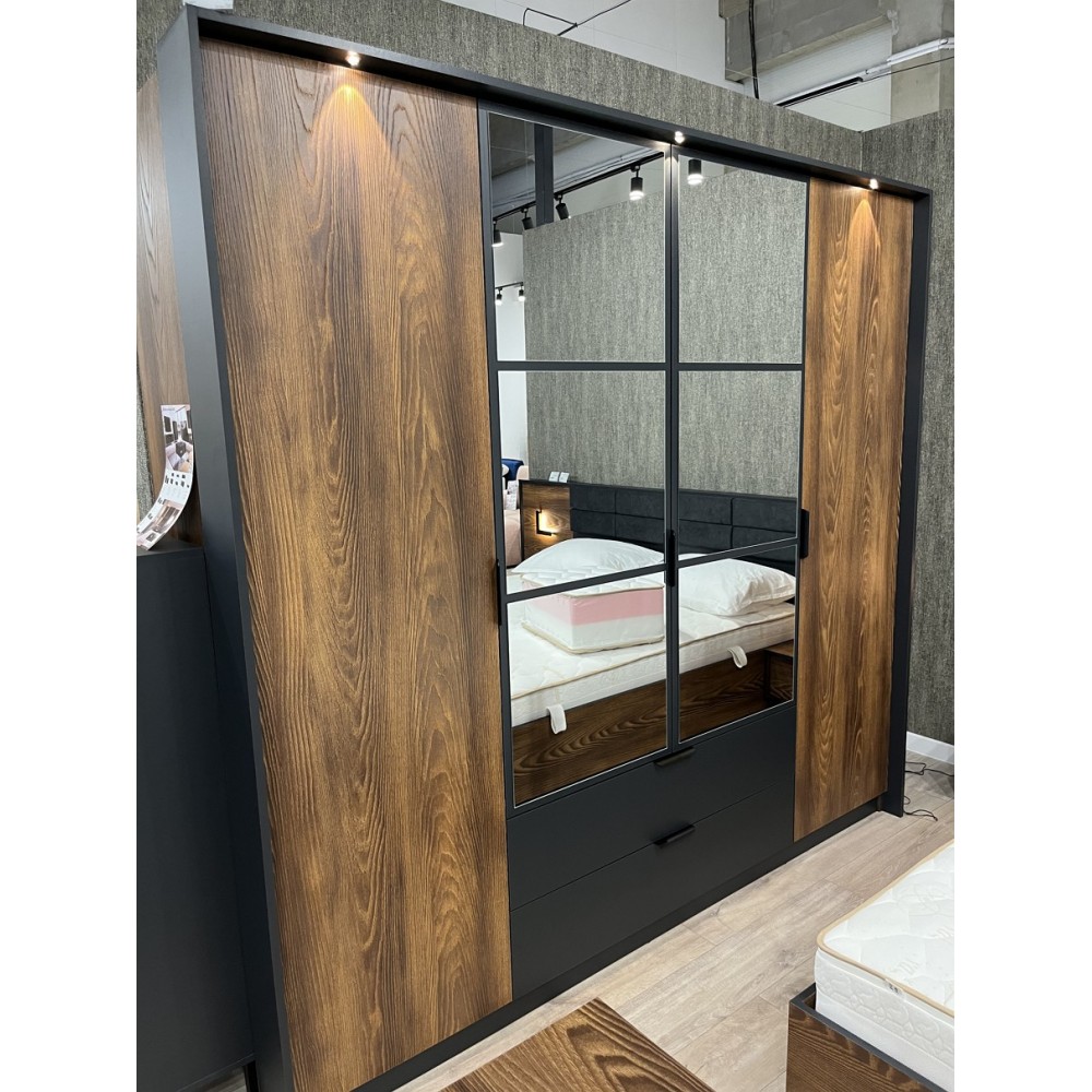 Шафа для одягу Perfect Home Мілтон / Milton 4-дверна з дзеркалом 4D2S/220 Каштан/антрацит (PFH-091085)