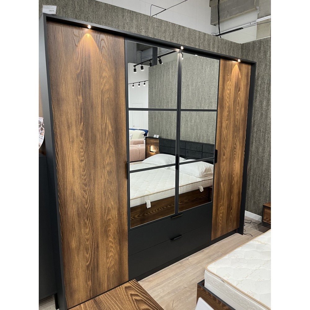 Шафа для одягу Perfect Home Мілтон / Milton 4-дверна з дзеркалом 4D2S/220 Каштан/антрацит (PFH-091085)