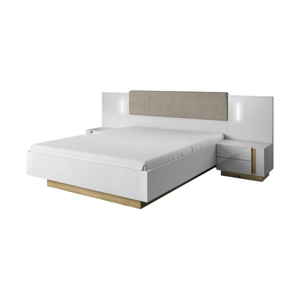 Тумбы прикроватные 2 шт. с подсветкой Perfect Home Арко / Arco с 4 ящиками 2S/60 Белый глянец/дуб грандсон (PFH-091049)