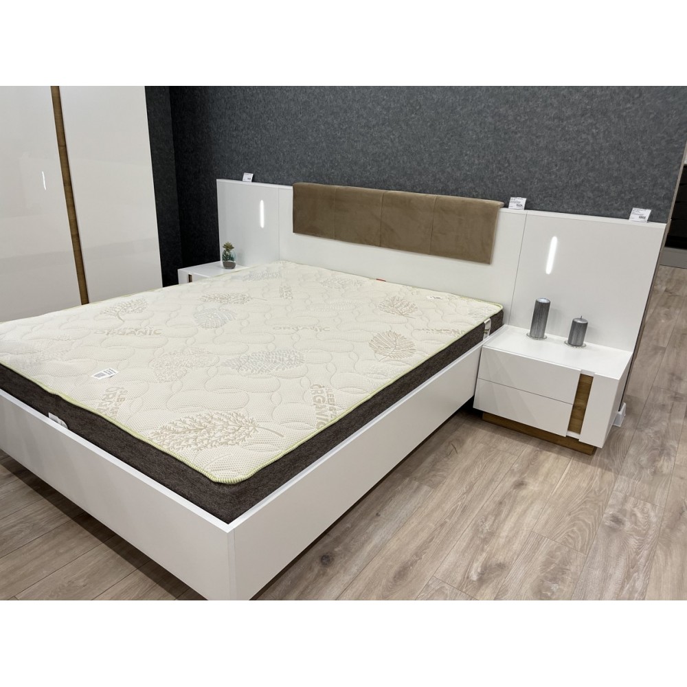 Тумбы прикроватные 2 шт. с подсветкой Perfect Home Арко / Arco с 4 ящиками 2S/60 Белый глянец/дуб грандсон (PFH-091049)