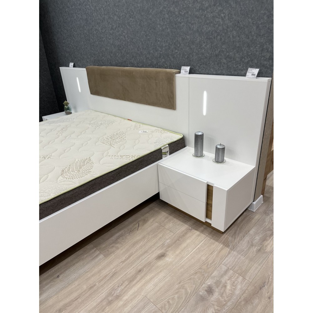 Тумбы прикроватные 2 шт. с подсветкой Perfect Home Арко / Arco с 4 ящиками 2S/60 Белый глянец/дуб грандсон (PFH-091049)