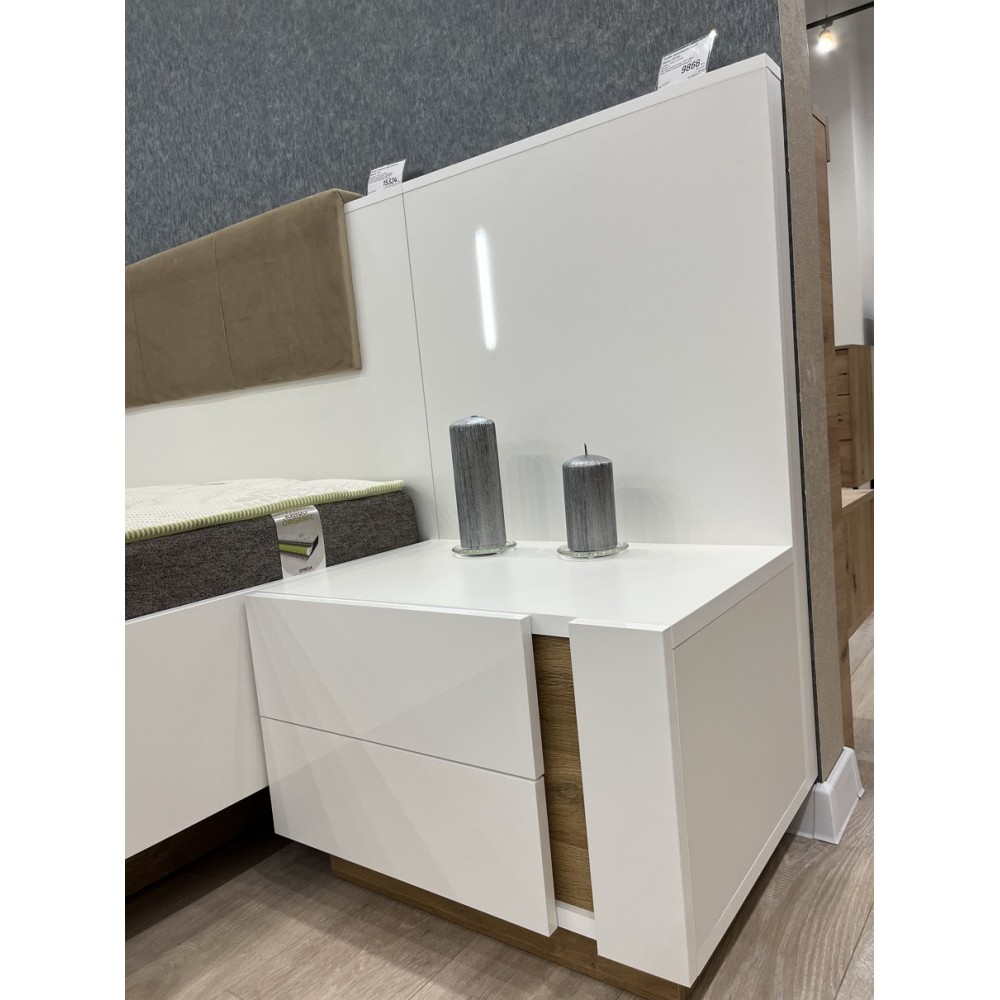 Тумбы прикроватные 2 шт. с подсветкой Perfect Home Арко / Arco с 4 ящиками 2S/60 Белый глянец/дуб грандсон (PFH-091049)