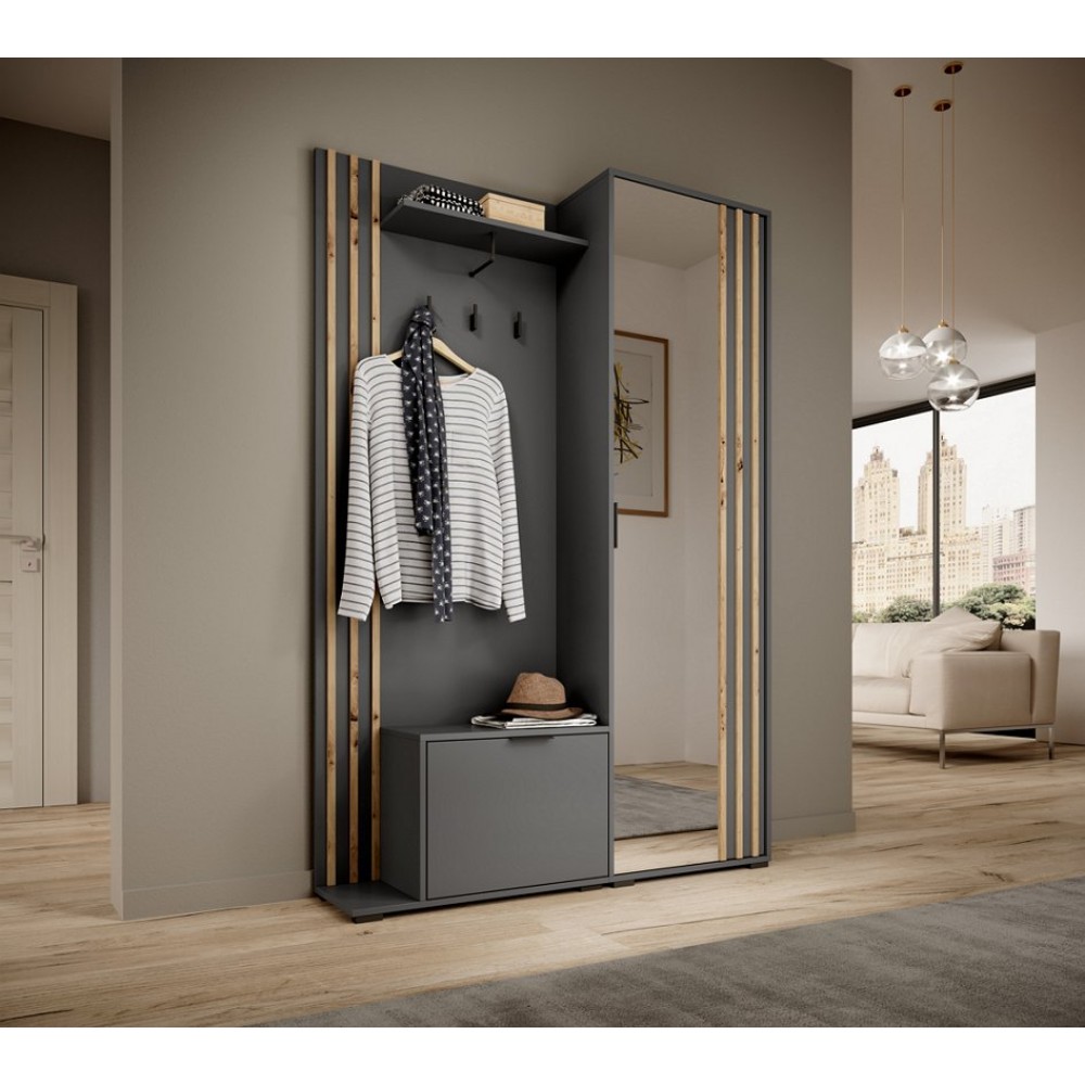 Передпокій з дзеркалом Perfect Home Неллі / Nelly 2-дверний Графіт/дуб артизан (PFH-091305)