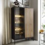 Витрина высокая с подсветкой Perfect Home Сенто / Sento WTSZ104 2-дверная Черный/дуб один (PFH-091491)