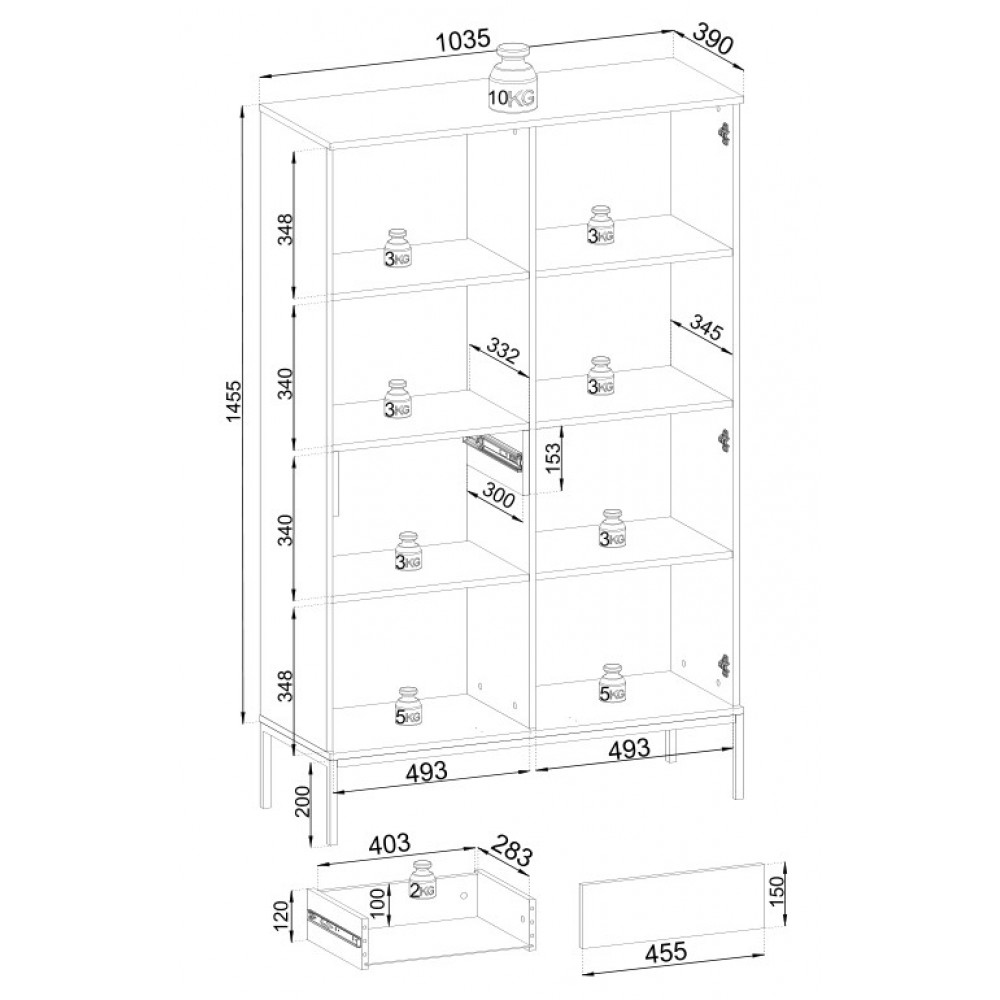 Витрина высокая с подсветкой Perfect Home Сенто / Sento WTSZ104 2-дверная Черный/дуб один (PFH-091491)