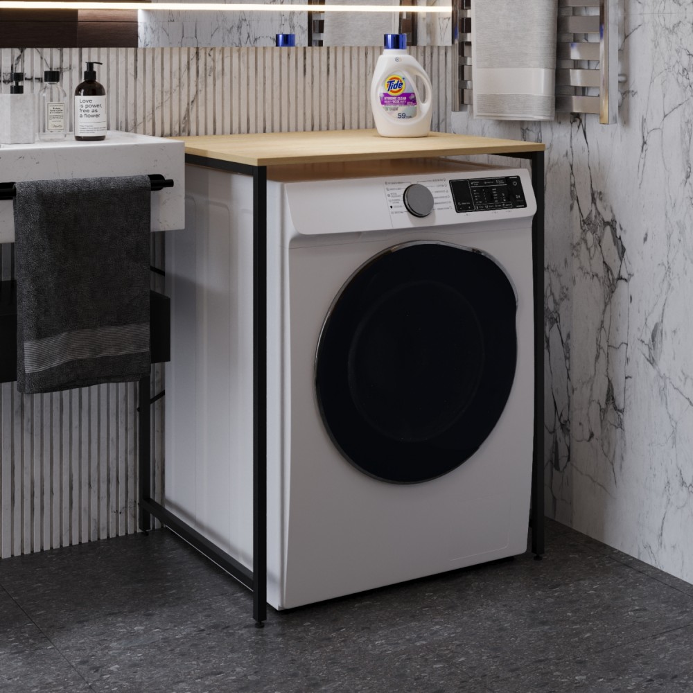 Стелаж-полиця Бафрум 401 Ferrum-decor для пральної машини 90x70,5x60,5 Чорний метал ДСП Дуб Кремона Торро 16 мм (FRD-107577)