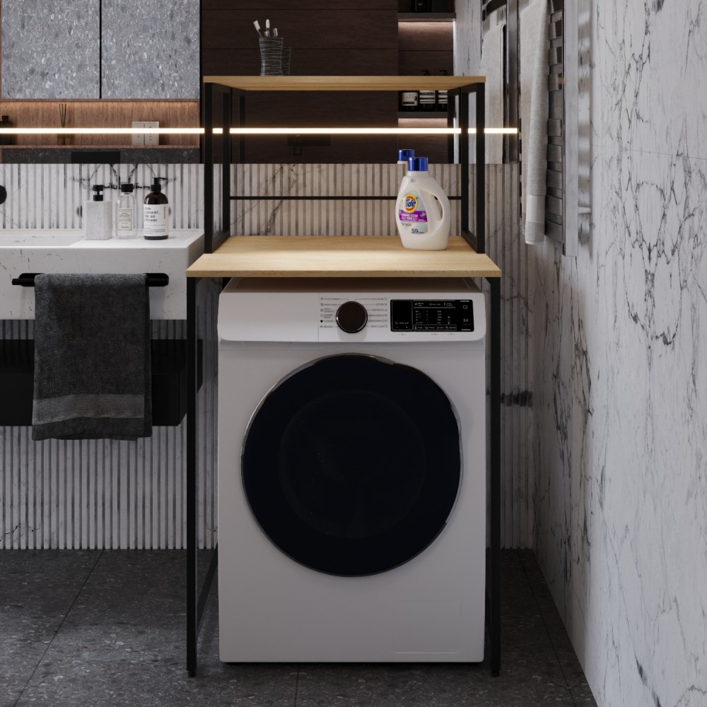 Стелаж-полиця Бафрум 402 Ferrum-decor для пральної машини 133,5x70,5x60,5 Чорний метал ДСП Дуб Кремона Торро 16 мм (FRD-107587)