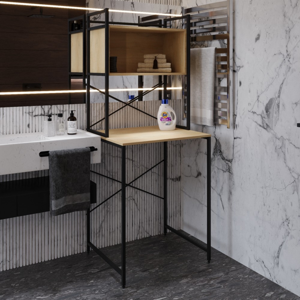 Стеллаж полка Бафрум 403 Ferrum-decor для стиральной машины 178x70,5x60,5 Черный металл ДСП Дуб Кремона Торро 16 мм (FRD-107597)