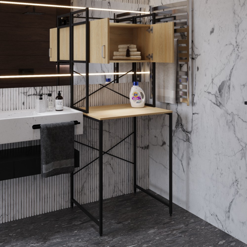 Стелаж-полиця Бафрум 404 Ferrum-decor для пральної машини 178x70,5x60,5 Чорний метал ДСП Дуб Кремона Торро 16 мм (FRD-107607)