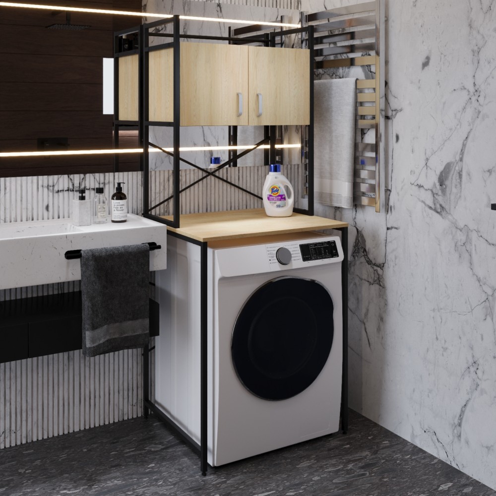 Стелаж-полиця Бафрум 404 Ferrum-decor для пральної машини 178x70,5x60,5 Чорний метал ДСП Дуб Кремона Торро 16 мм (FRD-107607)