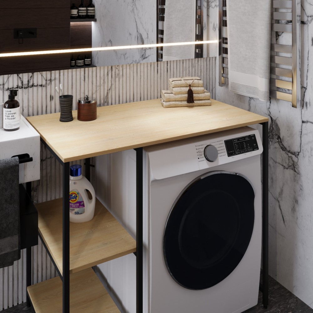 Стелаж-полиця Бафрум 405 Ferrum-decor для пральної машини 90x101x60,5 Чорний метал ДСП Дуб Кремона Торро 16 мм (FRD-107617)