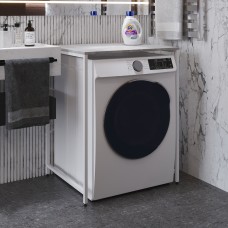 Стеллаж полка Бафрум 401 Ferrum-decor для стиральной машины 90x70,5x60,5 Белый металл ДСП Бетон 16 мм (FRD-107357)
