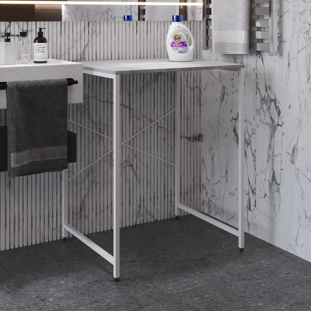 Стеллаж полка Бафрум 401 Ferrum-decor для стиральной машины 90x70,5x60,5 Белый металл ДСП Бетон 16 мм (FRD-107357)