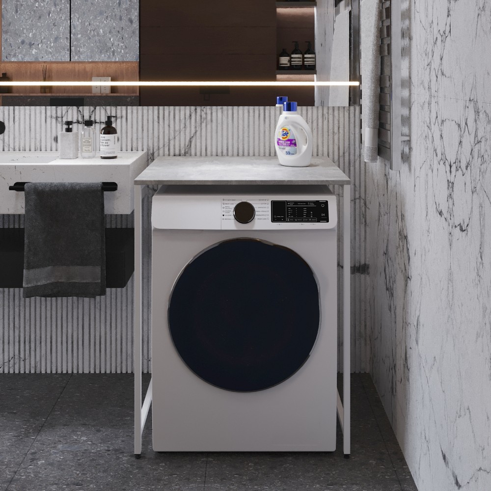 Стеллаж полка Бафрум 401 Ferrum-decor для стиральной машины 90x70,5x60,5 Белый металл ДСП Бетон 16 мм (FRD-107357)