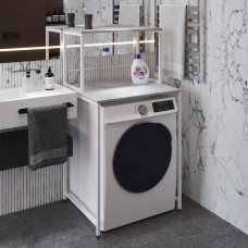 Стеллаж полка Бафрум 402 Ferrum-decor для стиральной машины 133,5x70,5x60,5 Белый металл ДСП Бетон 16 мм (FRD-107367)