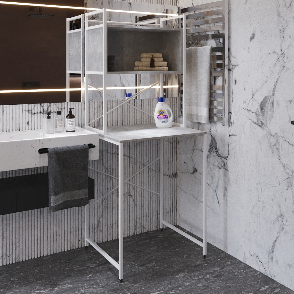 Стелаж-полиця Бафрум 403 Ferrum-decor для пральної машини 178x70,5x60,5 Білий метал ДСП Бетон 16 мм (FRD-107377)