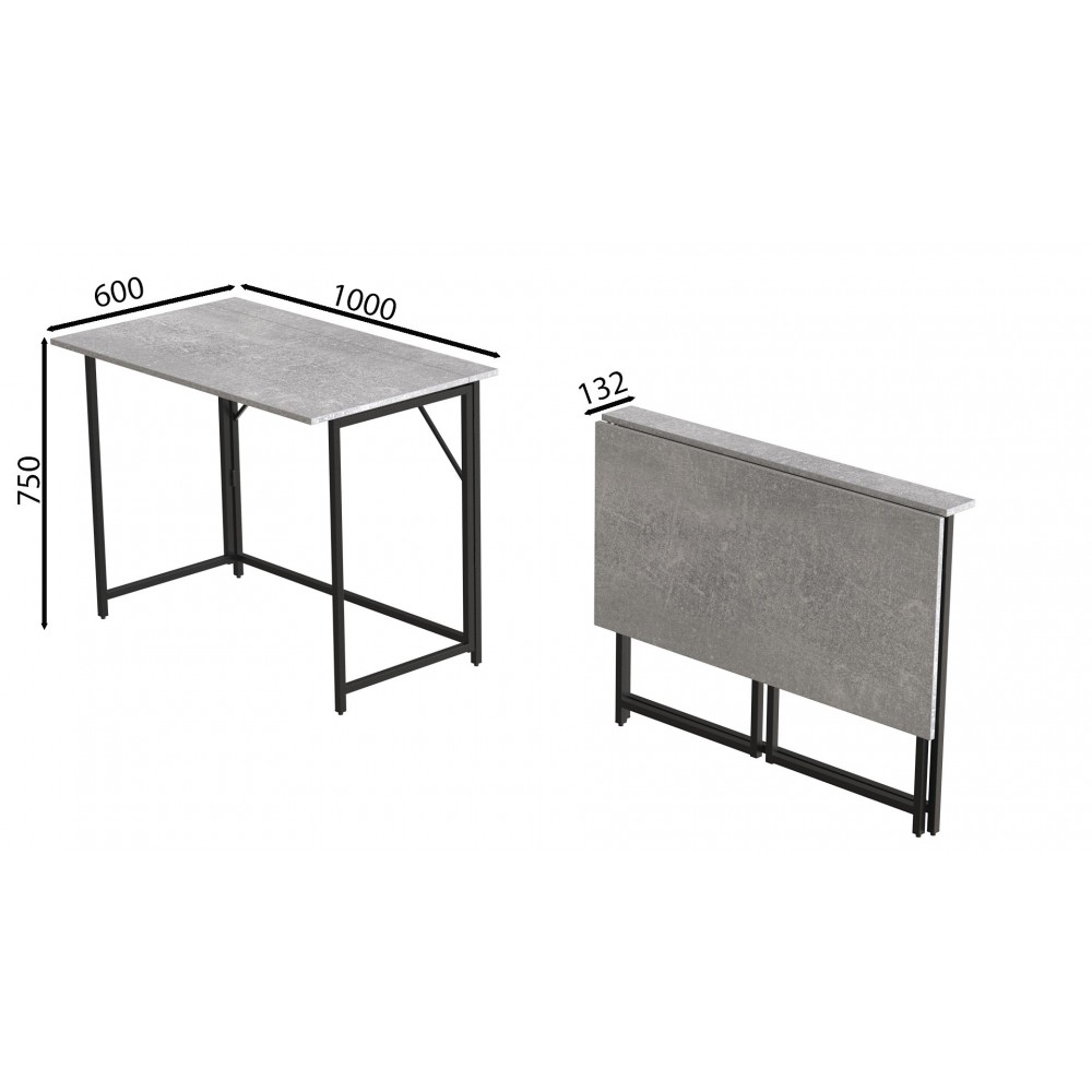 Стол раскладной Морис 900 Ferrum-decor 750x900x500 Черный металл ДСП Бетон 16 мм (FRD-107317)