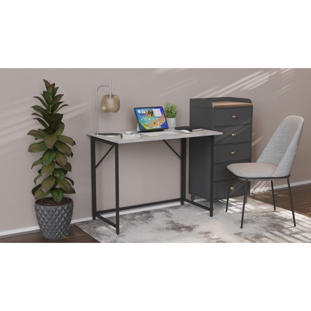 Стол раскладной Морис 900 Ferrum-decor 750x900x500 Черный металл ДСП Бетон 16 мм (FRD-107317)