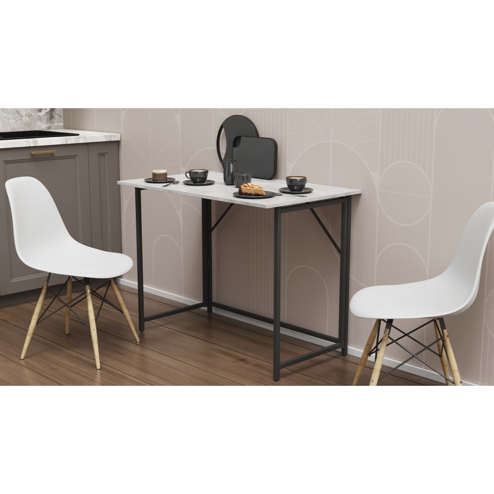 Стол раскладной Морис 900 Ferrum-decor 750x900x500 Черный металл ДСП Бетон 16 мм (FRD-107317)