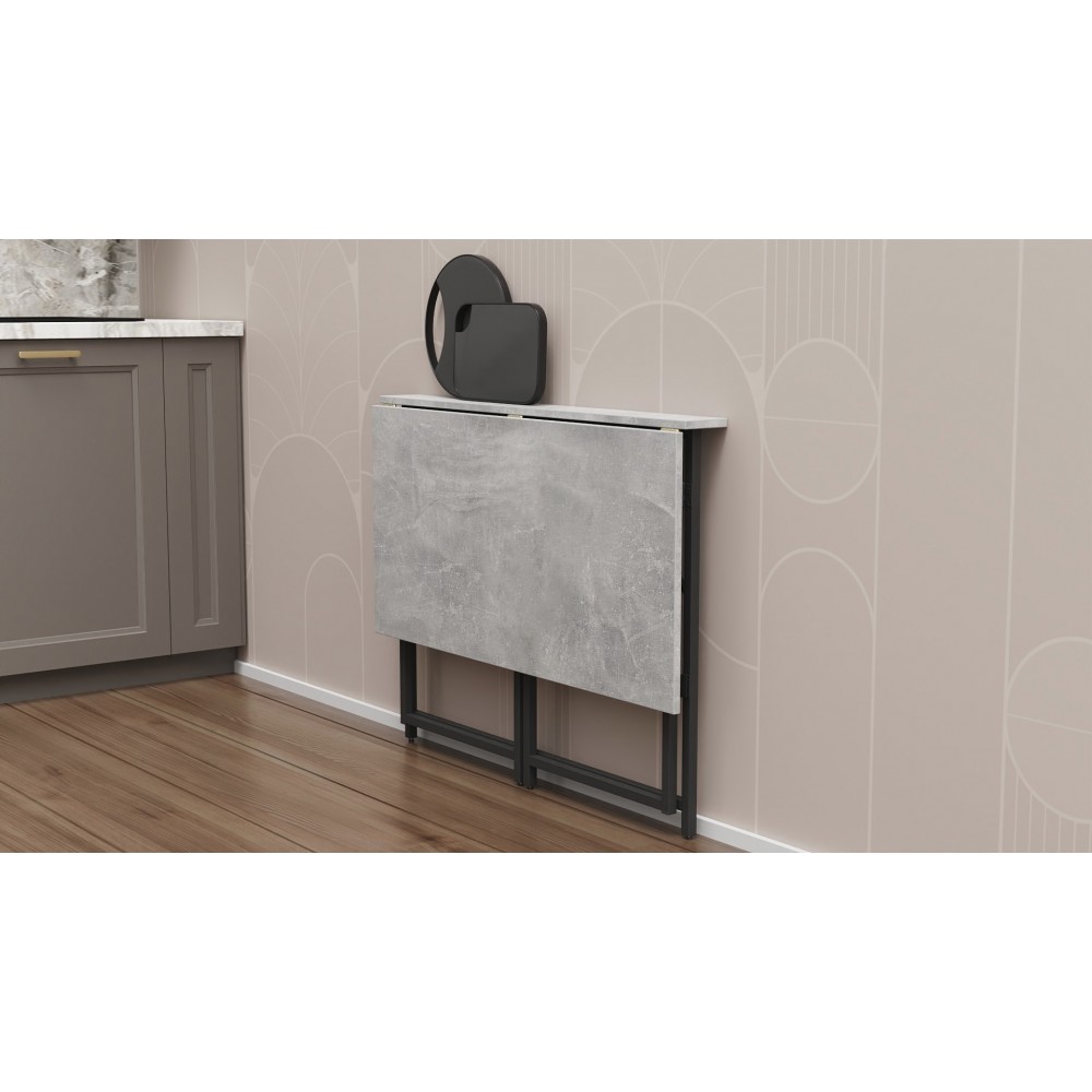 Стол раскладной Морис 900 Ferrum-decor 750x900x500 Черный металл ДСП Бетон 16 мм (FRD-107317)
