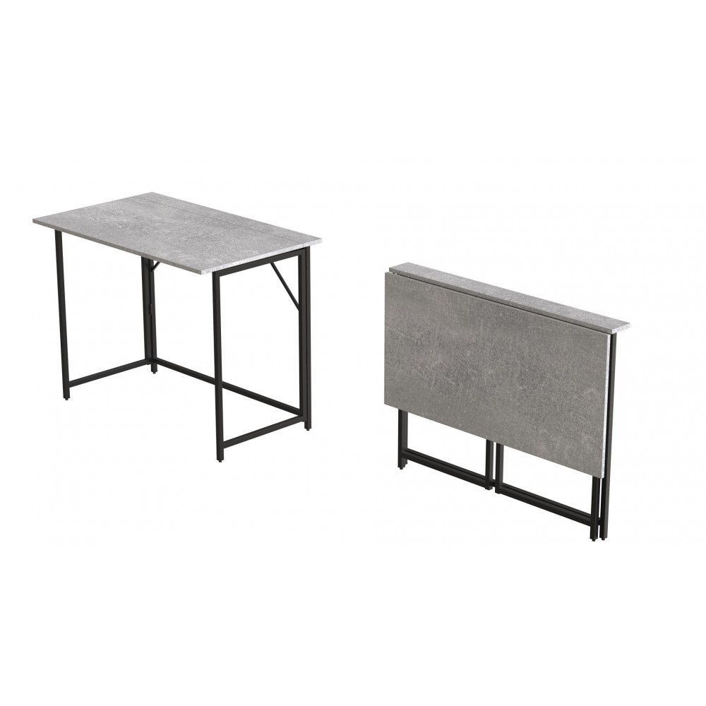 Стол раскладной Морис 900 Ferrum-decor 750x900x500 Черный металл ДСП Бетон 16 мм (FRD-107317)