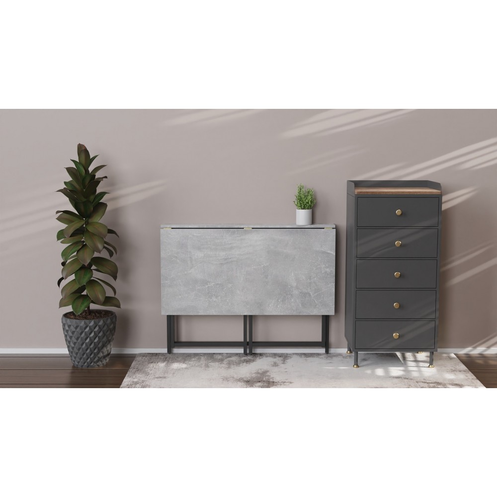 Стол раскладной Морис 900 Ferrum-decor 750x900x500 Черный металл ДСП Бетон 16 мм (FRD-107317)