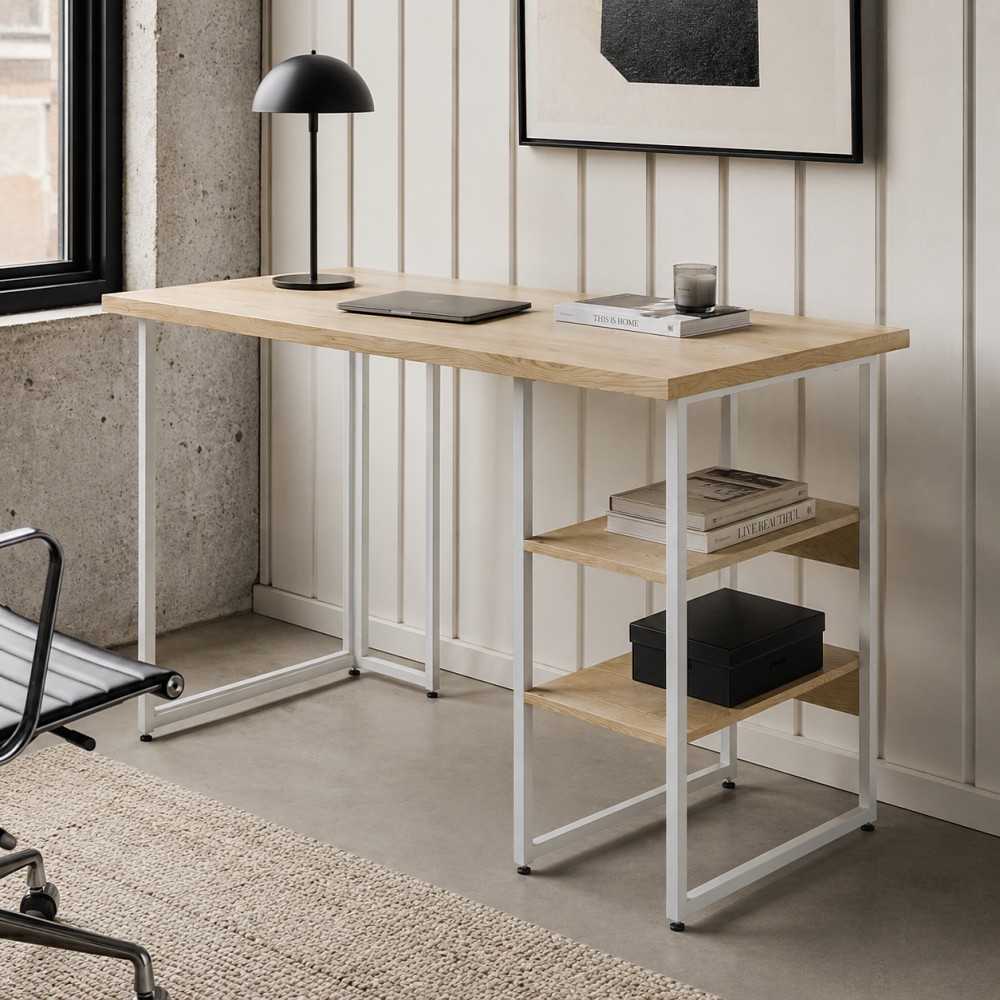 Стол письменный Кевин Ferrum-decor 75x140x70 Белый металл ДСП Дуб Кремона Торро 32 мм (FRD-108187)