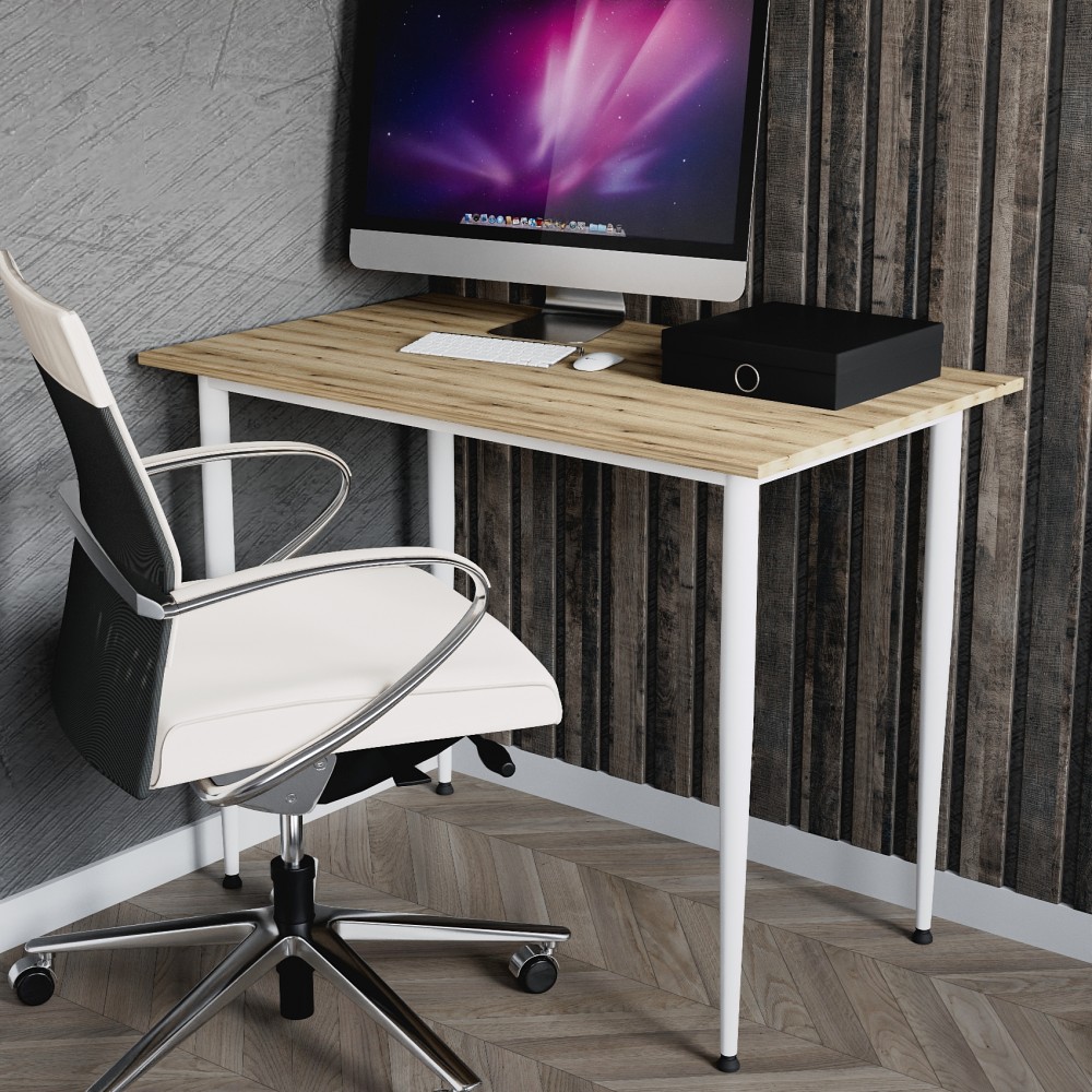 Стол универсальный Prime Ferrum-decor 750x1000x600 Белый металл ДСП Дуб Евок Прибрежный 16 мм (FRD-107687)