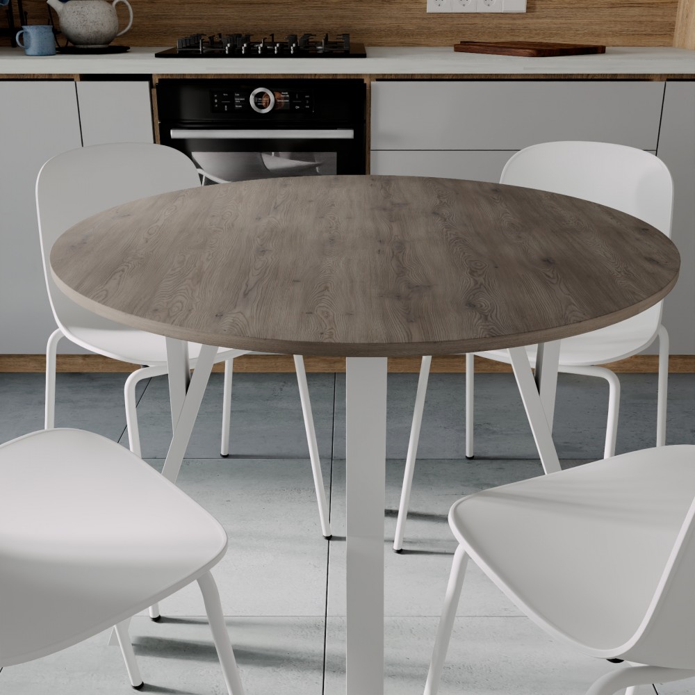 Круглий стіл MARSI 4 870-4 ніжки конусні Ferrum-decor 750x870x870 Білий метал Дуб Кремона Канолло 16 мм (FRD-107527)